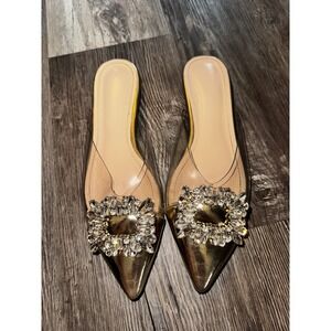 J Brand Gold Mules with Crystal Embellishment